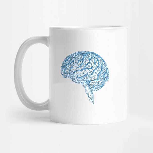 blue human brain with geometric mesh pattern by beakraus